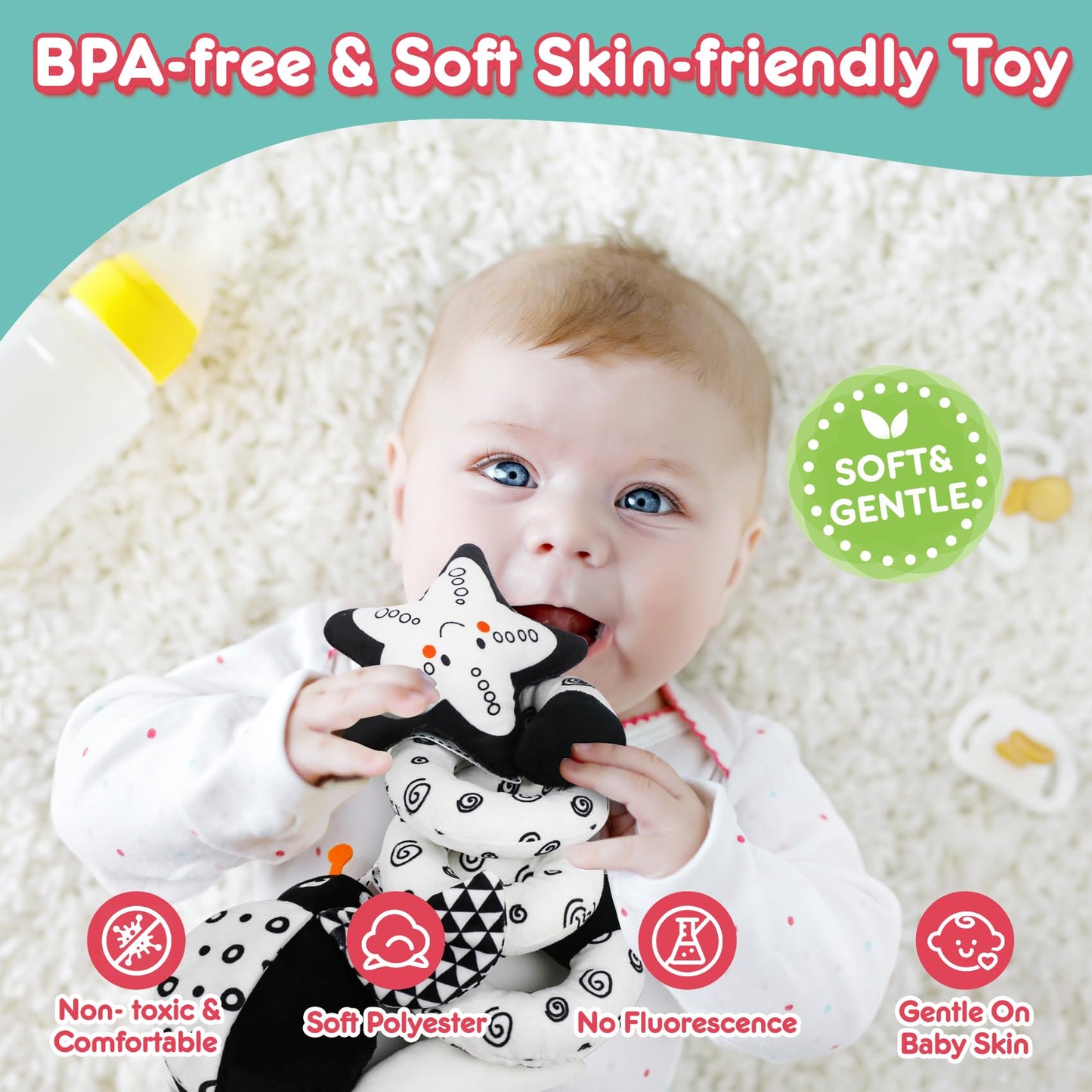 Gkdoms Baby Spiral Hanging Stroller And Car Seat Toys Black And White High Contrast Sensory Toy Newborn Plush Activity Toys Party Favors Quality Baby Gifts For Baby Shower -Bug