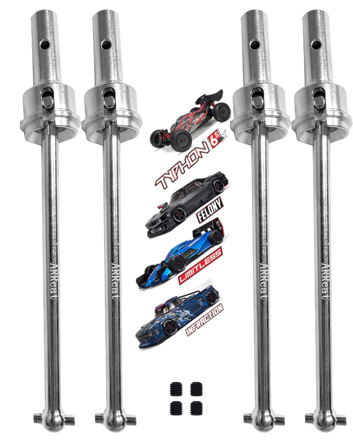 ARRCat Upgrades Part Drive Shaft for Arrma 1/8 Typhon 6s Blx,Infraction 6s Blx,Felony 6s Blx,Limitless Roller,4pcs Front Rear Dr