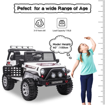 Sehomy 2 Seater Kids Ride On Car Truck With Remote, 12V Battery Powered Electric Car For Kids 3 - Spring Suspension, Led Lights,