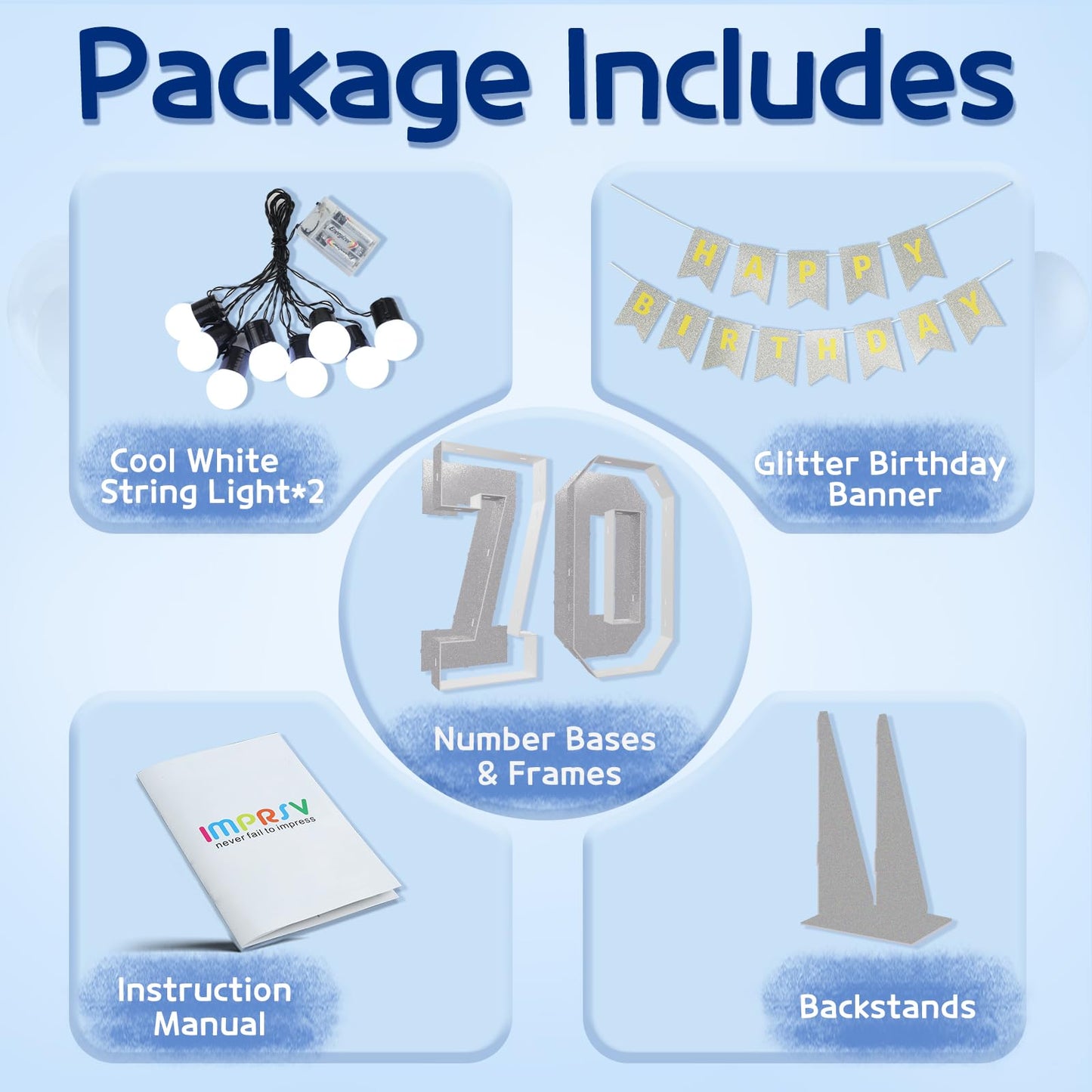 Imprsv Marquee Numbers Silver 70Th-Birthday Decorations: Large 3Ft Light Up Number Grey 70 Birthday Decoration For Women Men Ann