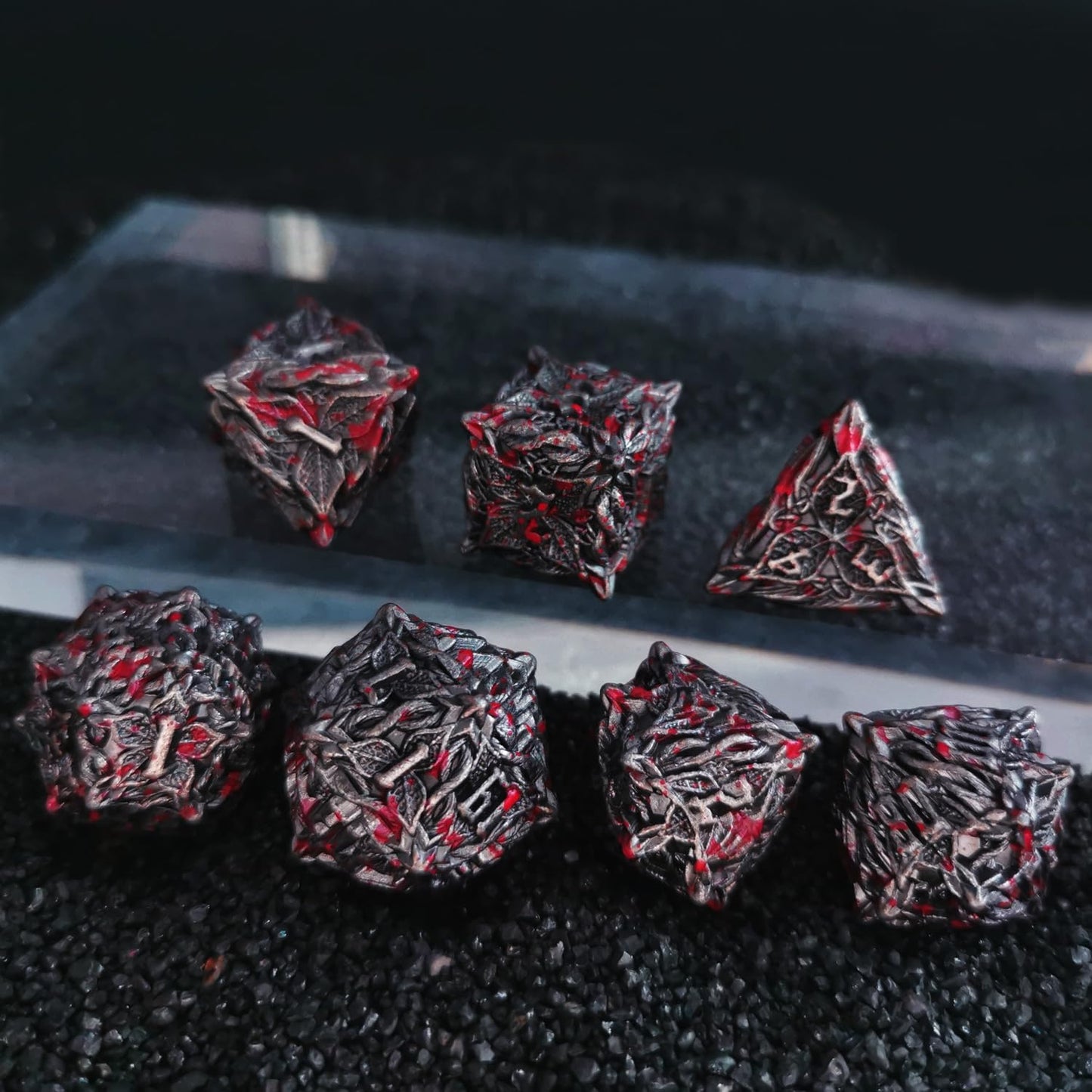 Mjdiceok Metal Dnd Dice Leaf Vine Set Polyhedral Dice 7 Role Playing Dice D&D Solid Dungeons And Dragons Dice (Blood Antique Iro
