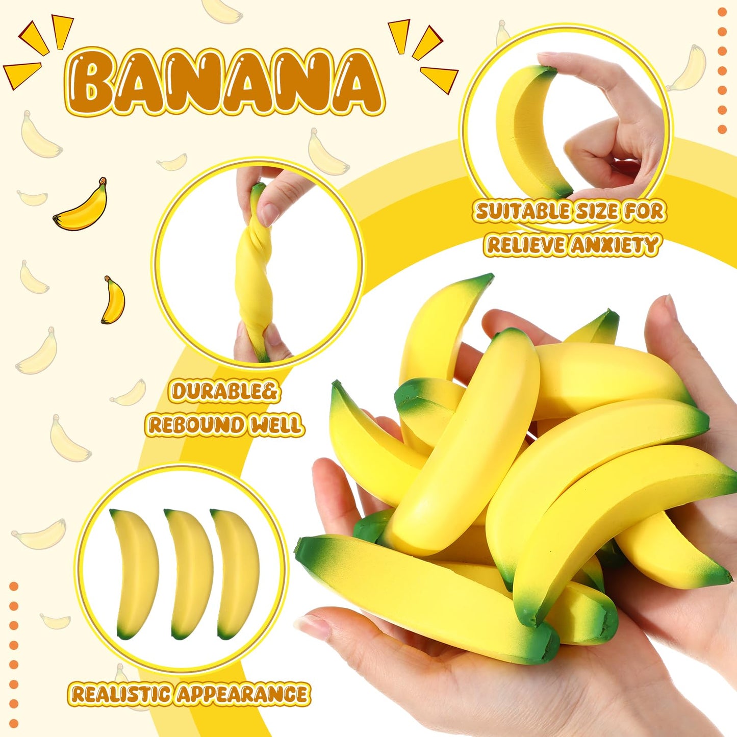 Kasyat 15 Pieces Banana Stress Toys Stretchy Bananas Stress Toys Banana Pu Toys Relief Banana Stress Balls Tiny Party Supplies For Stress Relief Party Favors (3.94 Inches)