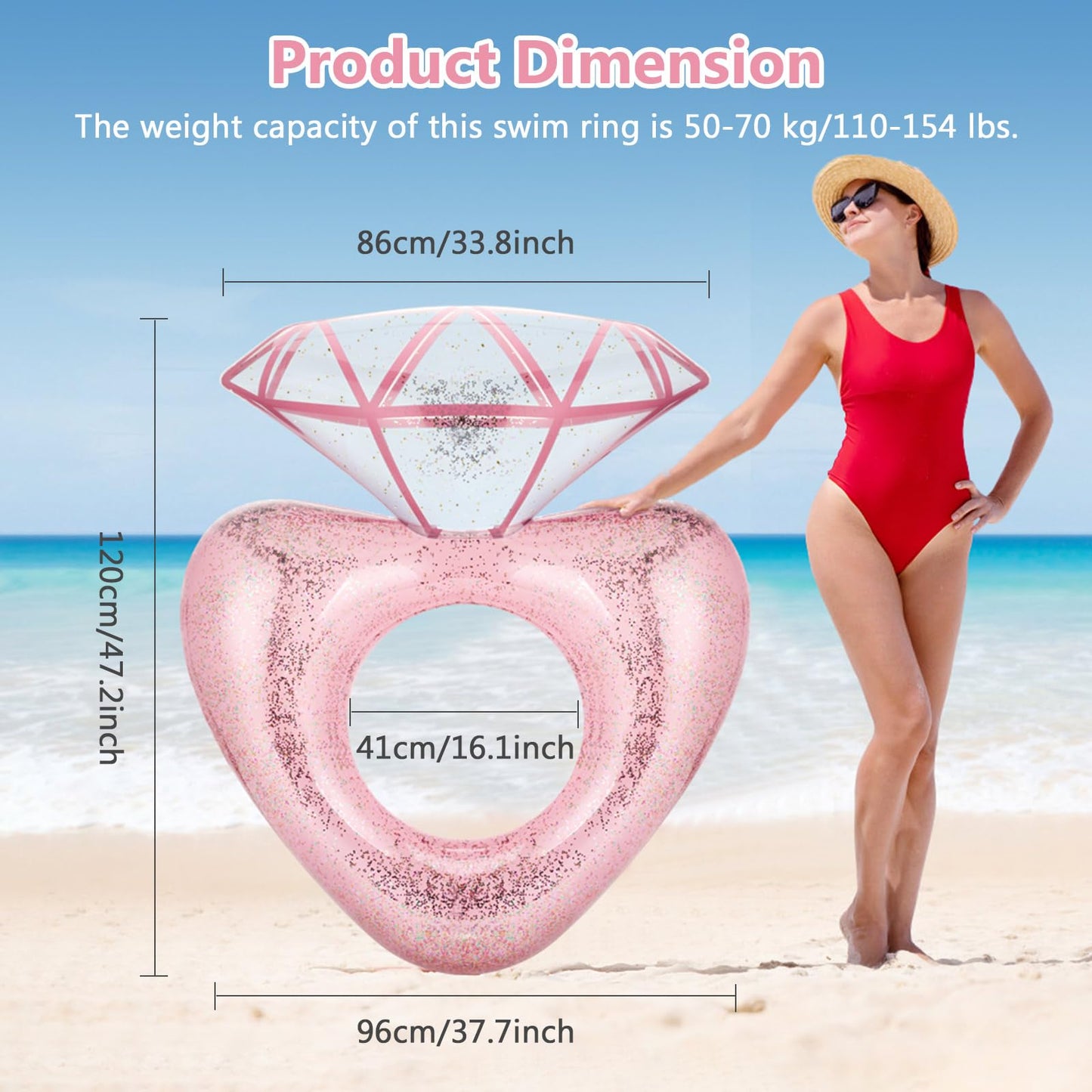 Moko Inflatable Pool Floats For Adults, Clearance Bachelorette Party Decorations Heart Shaped Swim Ring Summer Swimming Tube Water Fun Beach Wedding Pool Toys Swimming Circle