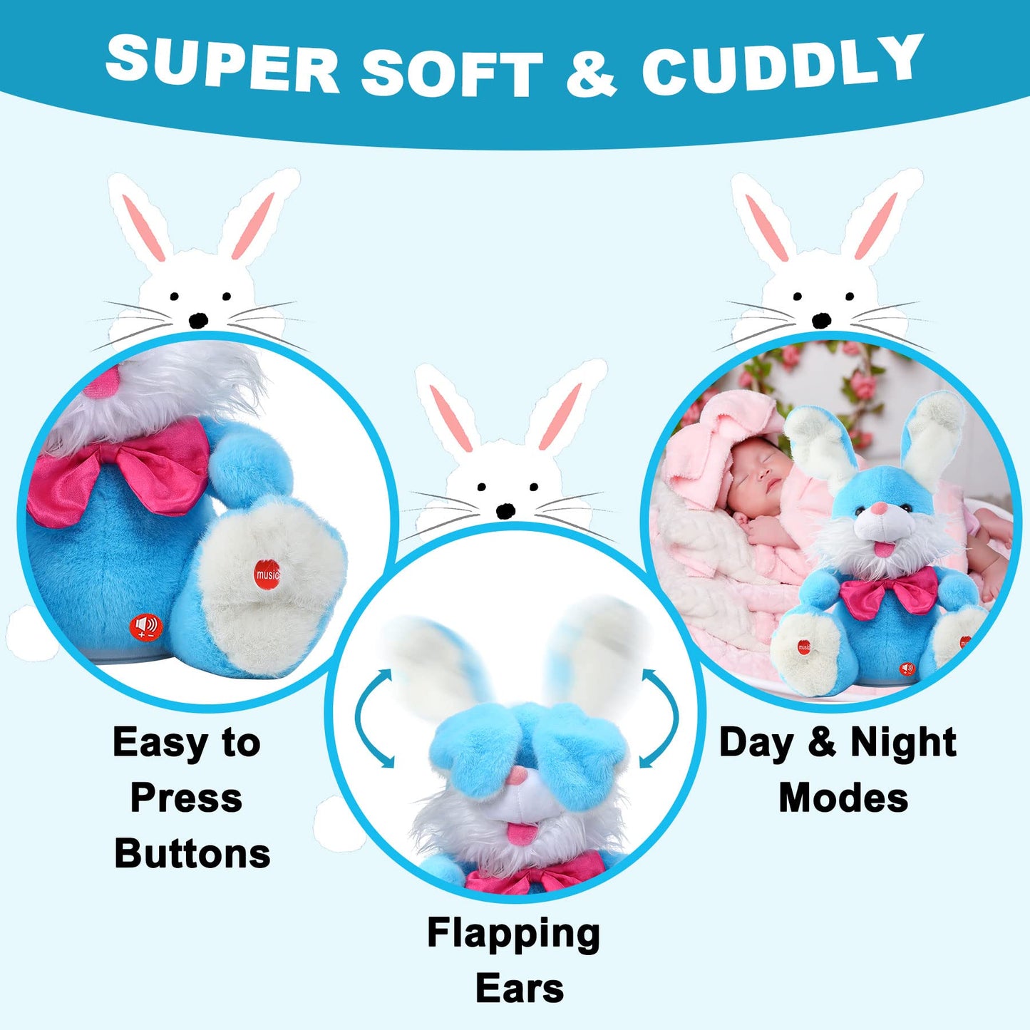 Miaodam Bunny Stuffed Animal, Children Songs & Lullabies Peek-A Boo Toys Repeats What You Say With Floppy Ears, Singing Stuffed Animals Birthday Gifts 6 7 8 9 10 12 Month 1 Year Old Boy Girl