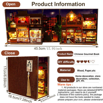 TOPBSFARNY DIY Food Court Miniature Book Nook Kit 3D Model Wooden Dollhouse Booknook Craft Kits Room Decor Miniature Model House for mature-themed and Teens Gifts for Family and Friends
