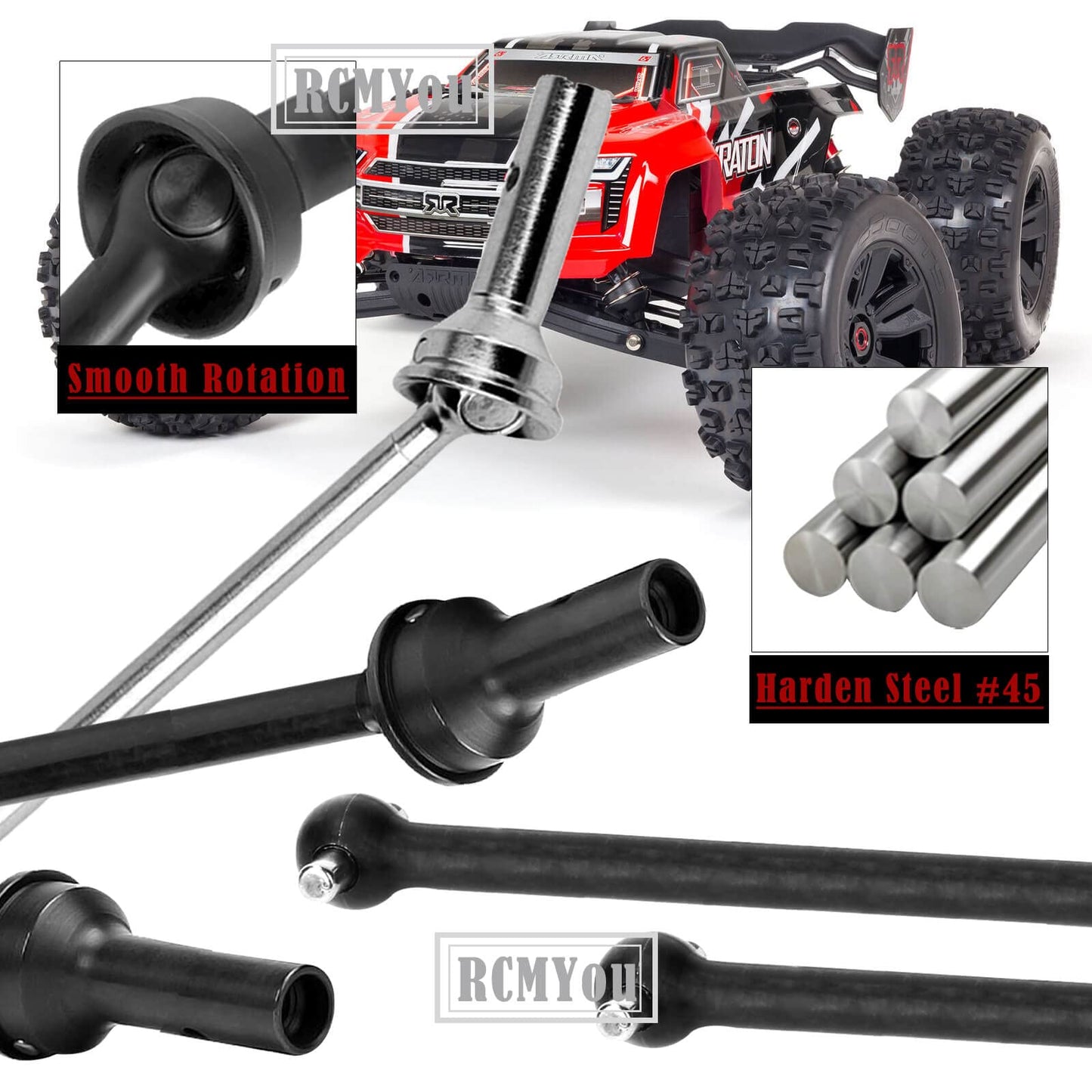 RCMYou Drive Shaft Axles Upgrades for 1/8 Arrma Kraton 6S BLX Outcast 6S BLX Notorious 6S BLX,4pcs Front Rear CVD Drive Shaft Up