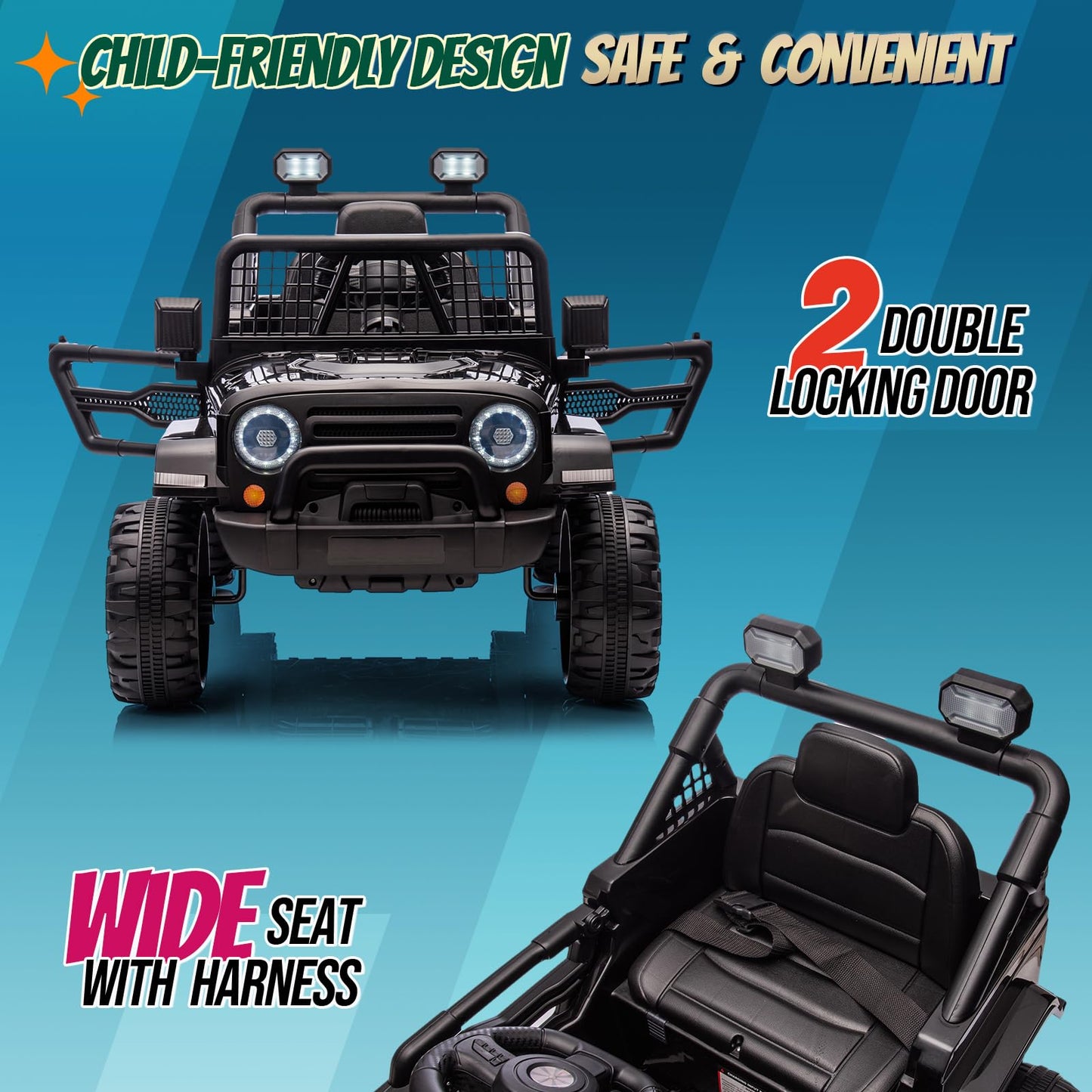 Joymor 12V Kids Ride On Truck With Remote Control, 4 Wheels Battery Powered Kids Car, Electric Play Car With Led Lights/Horn/Remote And Manual Control/3-5 Mph Speed/Gift For Girl Boy (Black)