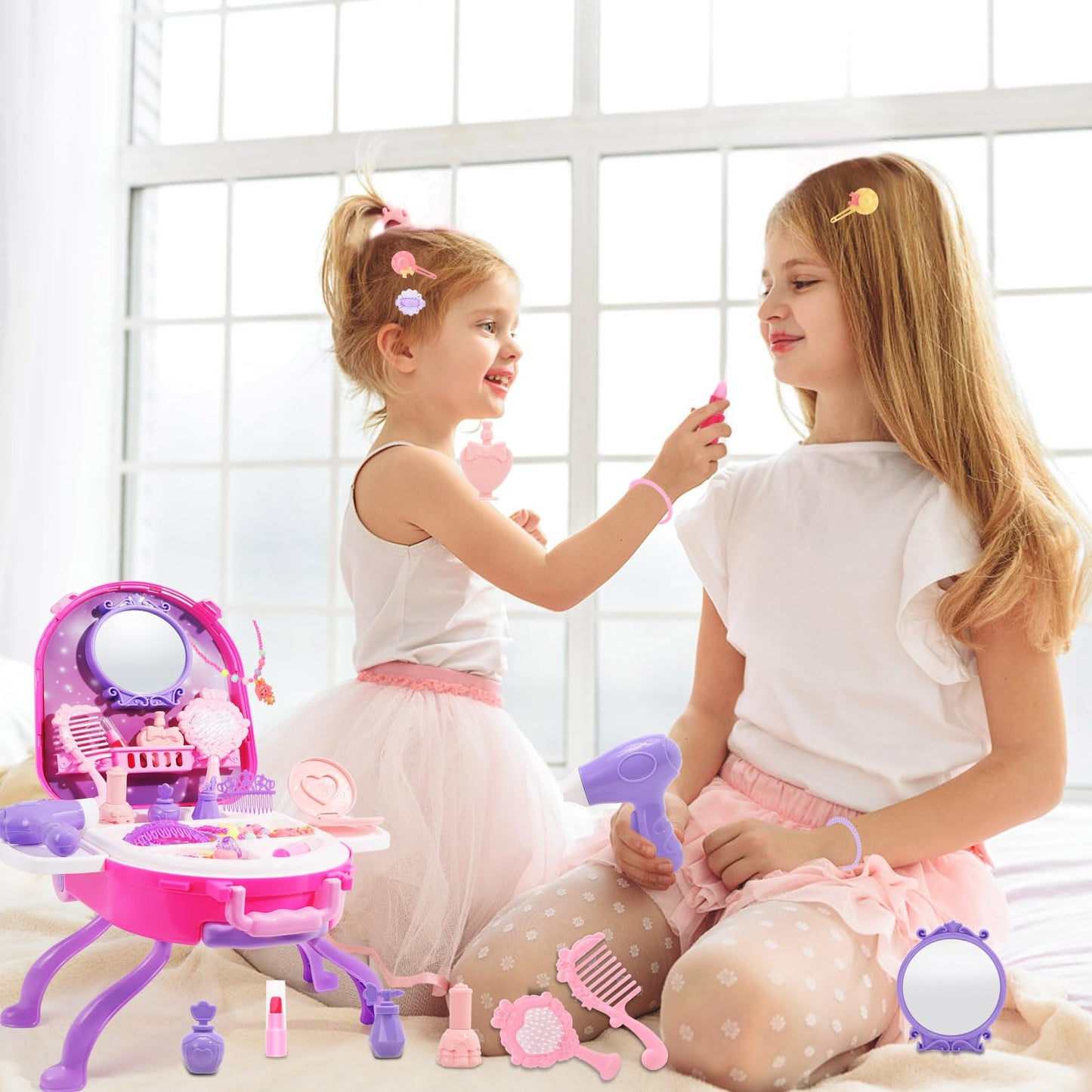 4 In 1 Girls Vanity Set - 40 Pcs Toddler Vanity With Fashion Accessories, Pretend Makeup For Toddlers 3-5, Play Makeup For Girls