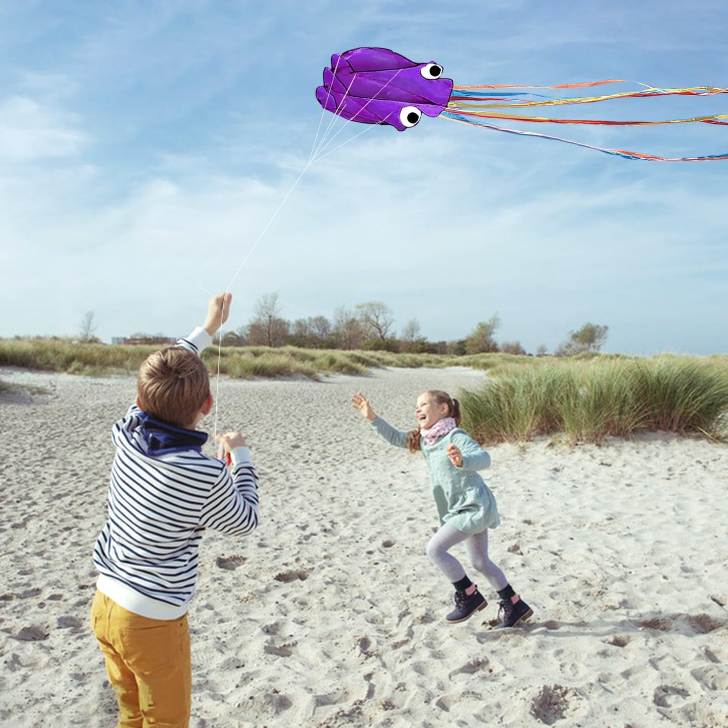Simxkai Octopus Kite for Kids & Adults, Easy to Fly for Beginner Boys & Girls, 28*158 Large Soft 3D Beach(Purple)
