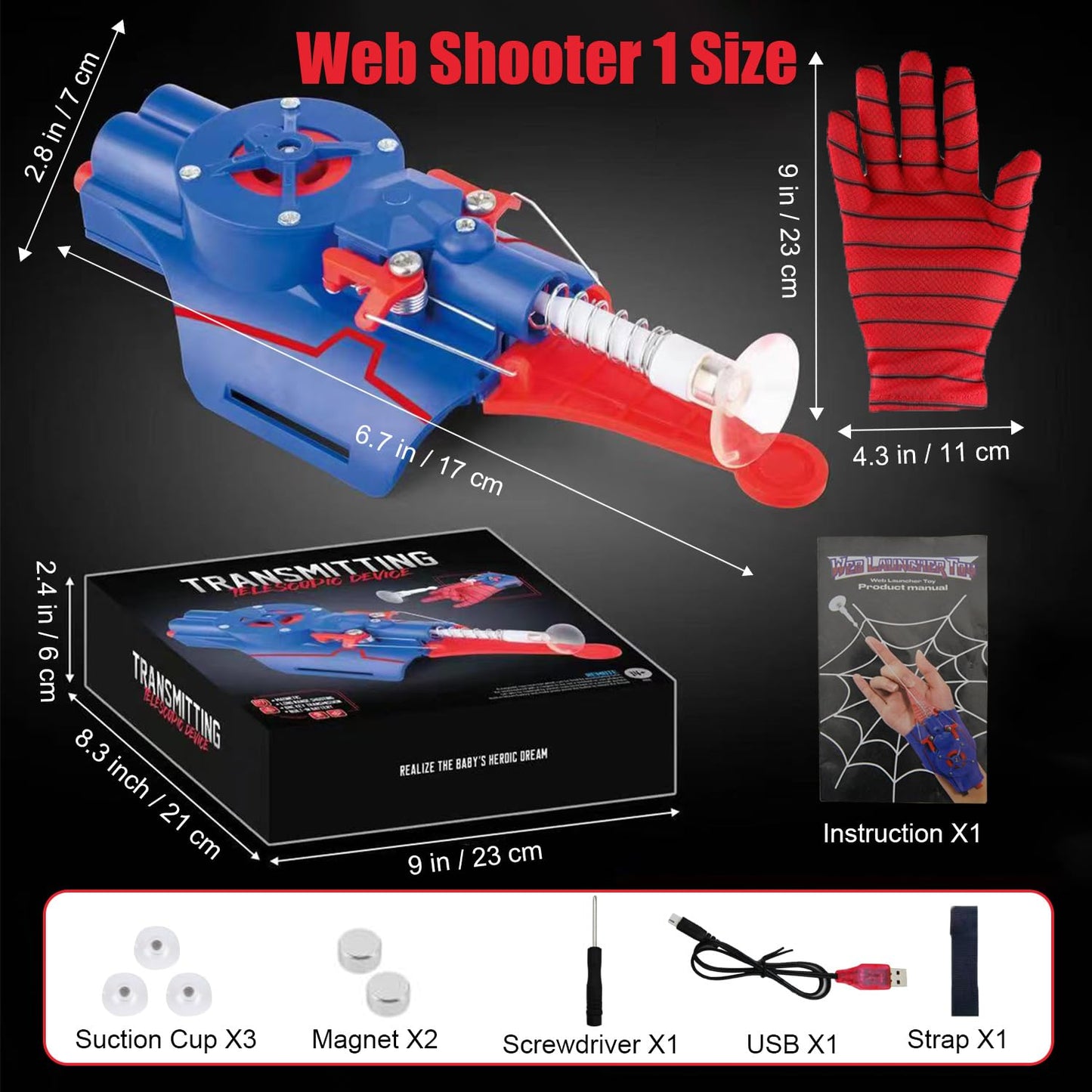 Spider Web Shooters String Shooters and Dart Launcher Toy Spider Gloves with Web-Shooters Superhero Role-Play Web Shooter