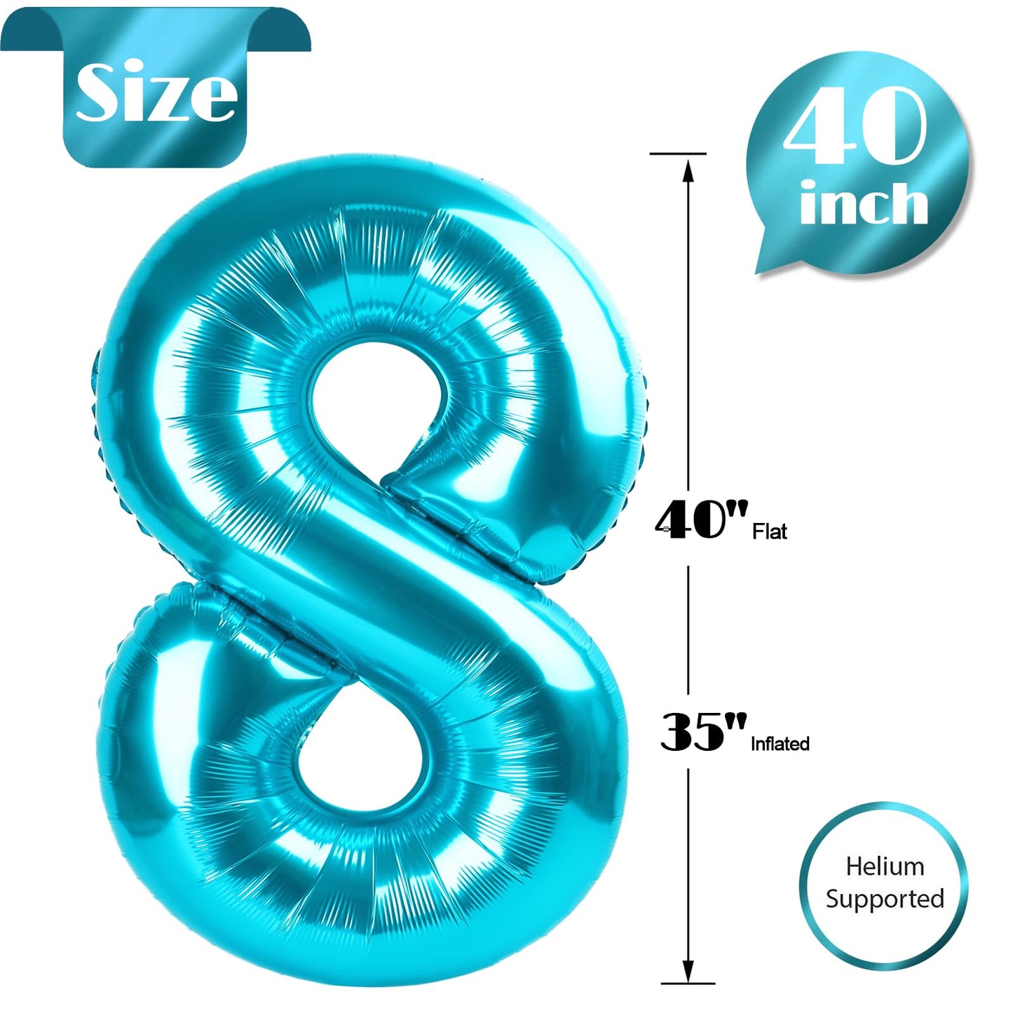 8 Balloon, Blue Number Balloons 40 Inch, 8Th Birthday Decorations For Boys Girls, Blue Birthday Balloons, Blue Party Supplies, N