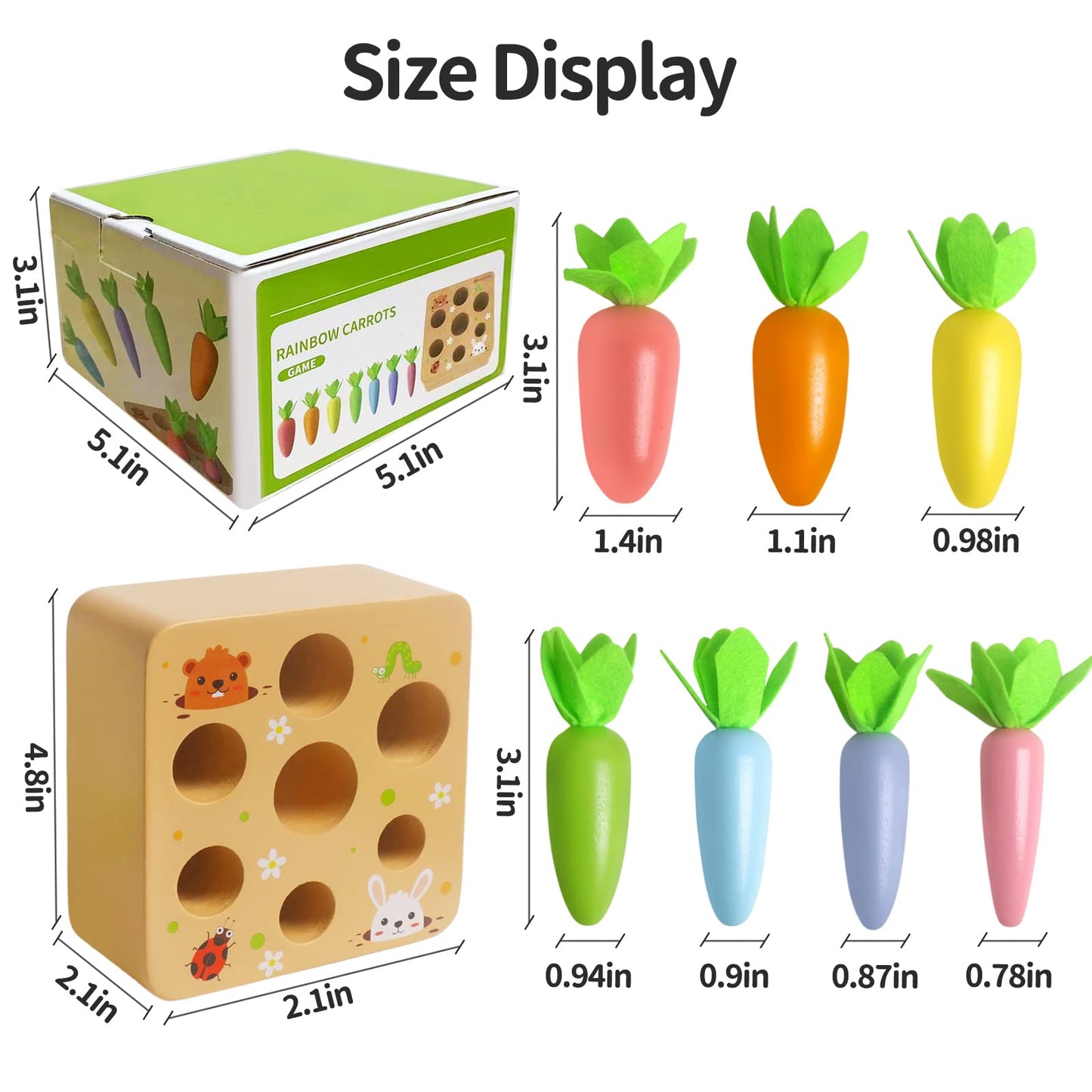 Skrtuan Carrot Harvest Game Wooden Toy For Toddler 1 2 3 Year Old Boys And Girls, Montessori Toys For Baby And Kids Preschool, Educational Toys Shape Sorting Matching Puzzle Gift Toy, Fine Motor Skill
