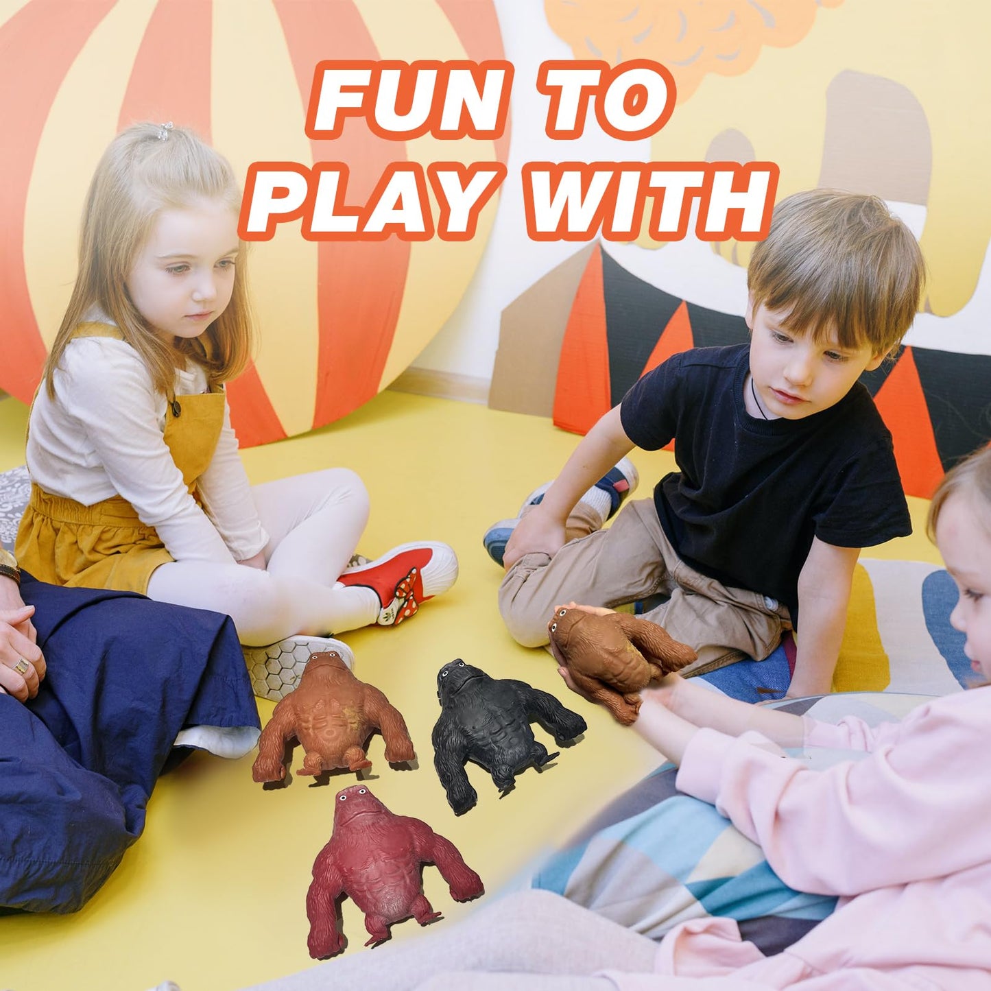 Squishy Monkey Stretch Gorilla Toy - 3Pack Of Big Sensory Monkey Stretchy Toys,Stress Relief Splat Gorilla Figures For Autism ,Funny Animal Squishy Gorilla Toys Kids And Adults Easter Stuffers