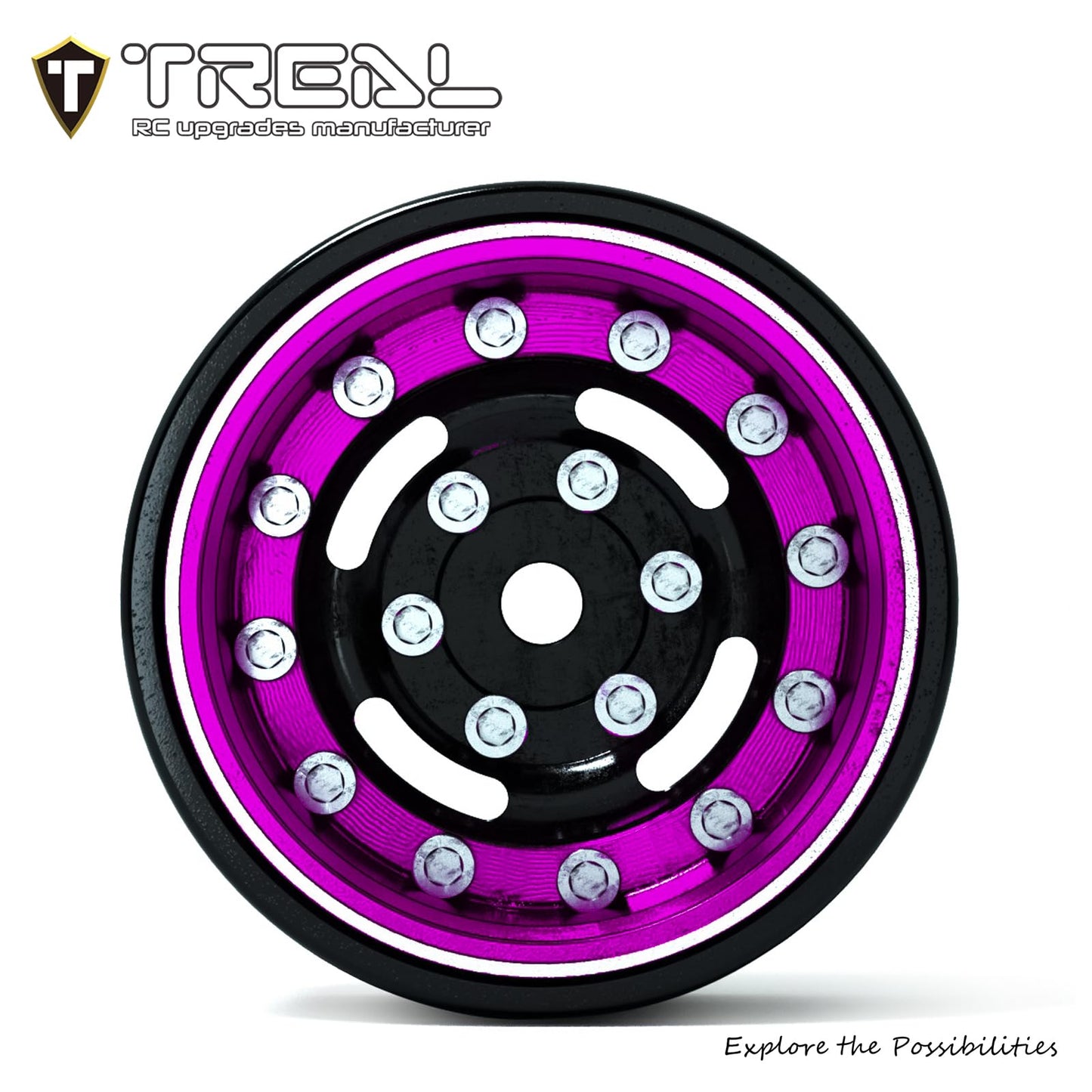 Treal 1.0 Beadlock Wheels Deep Dish Rims (4P) For Scx24 Ax24 Fcx24 Trx4M 1/24 1/18 Crawler Car-Type F(Purple)
