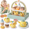 Toyssa Wooden Tea Party Set for Little Girls Toys Toddler Tea Set with Storage Cupcake Stand & Play Kitchen Accessories, Wooden