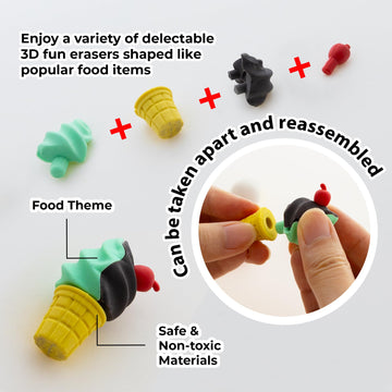 BAZIC 3D Erasers, Food Pencil Erasers Mini Erasers (4/Pack), 4 Count for Bulk Prizes, Prize Box, Treasure Box, Classroom Must Ha