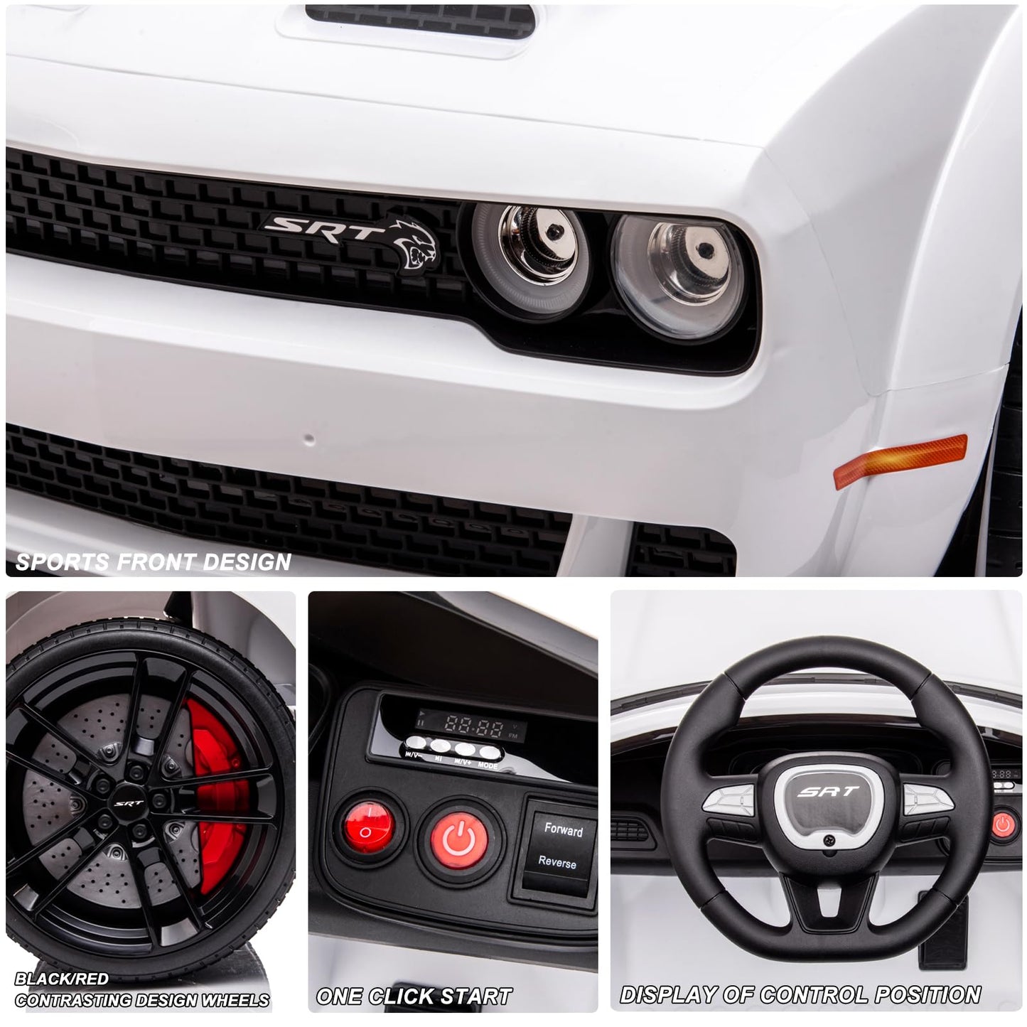 Hipicute Kids Electric Car | Licensed Dodge Challenger Ride-On 12V Battery-Powered Vehicle with Remote, LED Lights, Bluetooth, M
