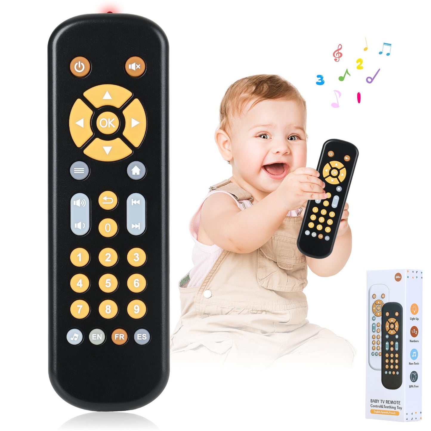 Baby Tv Remote Control Toy With Sound And Light, Music Toys For Baby 6-24 Months, Infant Teether Toys, Early Development Toys Wi