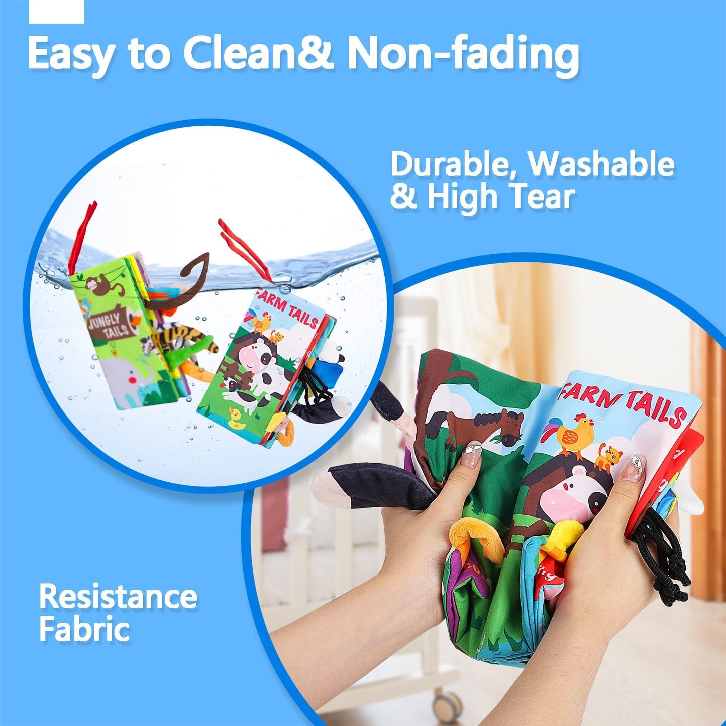 Beiens Baby Books 0-6 Months, 2Pcs Baby Toys 0-3-6-12-18 Months, Touch Feel Sensory Cloth Crinkle Soft Books, Tummy Time Toys, Stroller Infant Newborn Toys, Boy Girl Shower Gifts