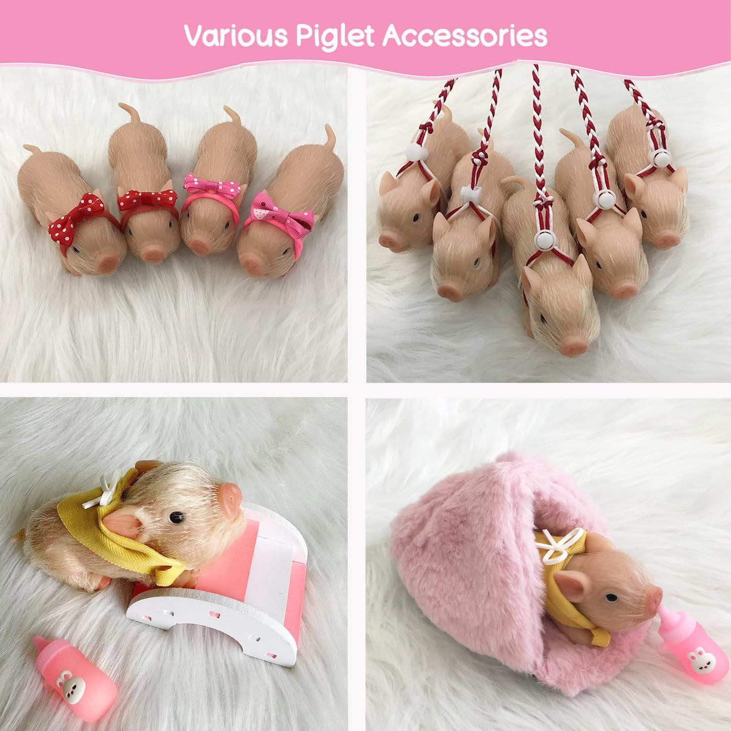 Volobe 5 Inches Silicone Piglet, Soft Mini Realistic Silicone Animal, Gift Box With Silicone Piglet Accessories, Kids Lifelike Reborn Doll(Dora)