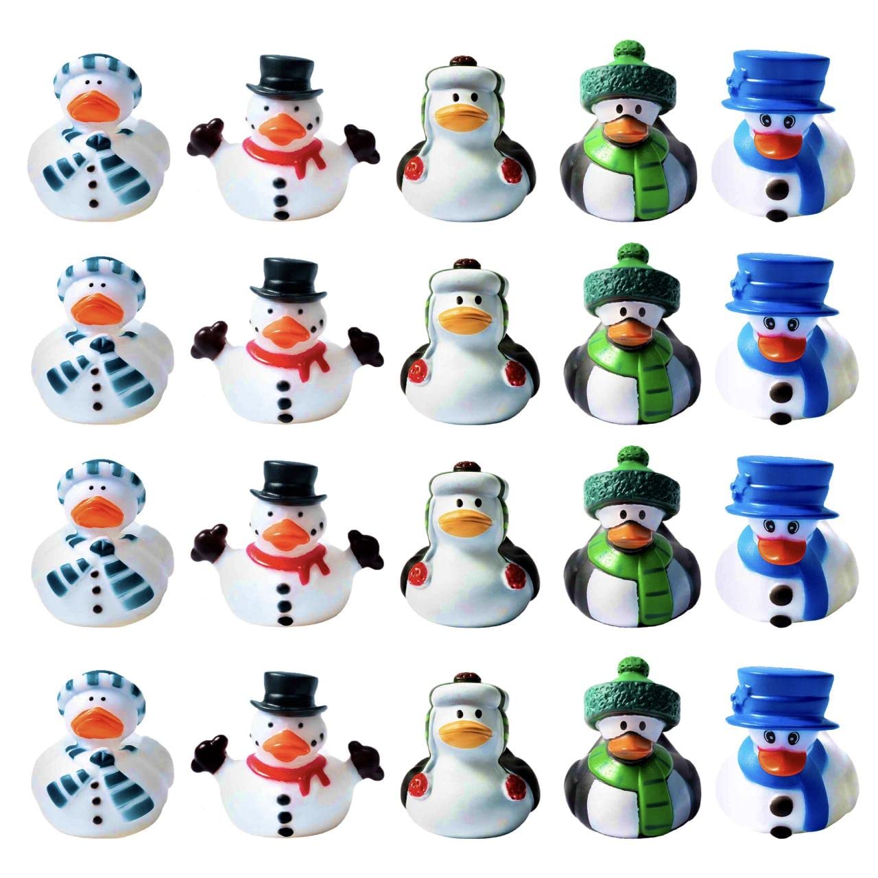 Haooryx Winter Rubber Duckies Toys - 20Pcs Fancy Novelty Christmas Snowman Elk Navy Christmas Ducky Decor for Kids Birthday Gift