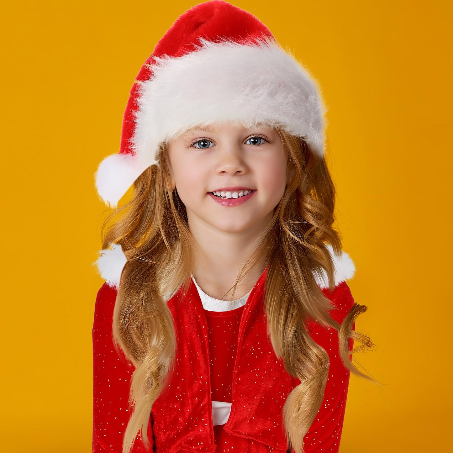 Panitay 4 Pcs Girls Christmas Costume Red Santa Claus Outfit Hat Jacket Dress Tights For Little Girls Kids Holiday Cosplay(Large