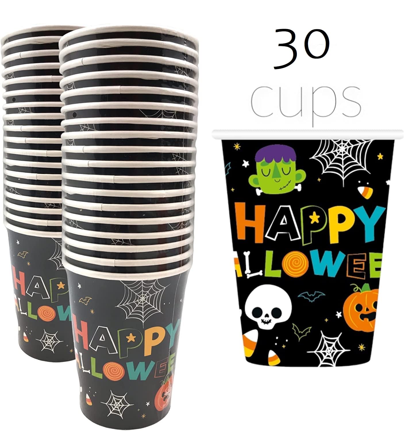 Serves 30 Complete Party Pack Cute Halloween Monsters And Ghosts 9' Dinner Paper Plates 7' Dessert Paper Plates 9 Oz Cups 3 Ply Napkins 2 Table Cover Banner Party Decorations Party Supplies