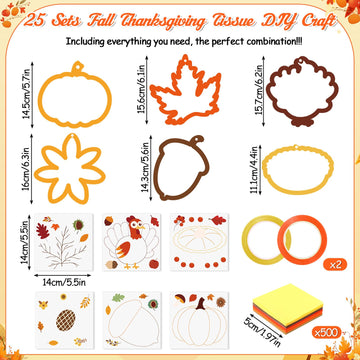 Vertintong 25 Sets Thanksgiving Crafts Fall Tissue Paper DIY Crafts for Thanksgiving Activities Autumn Games Maple Turkey Pumpki