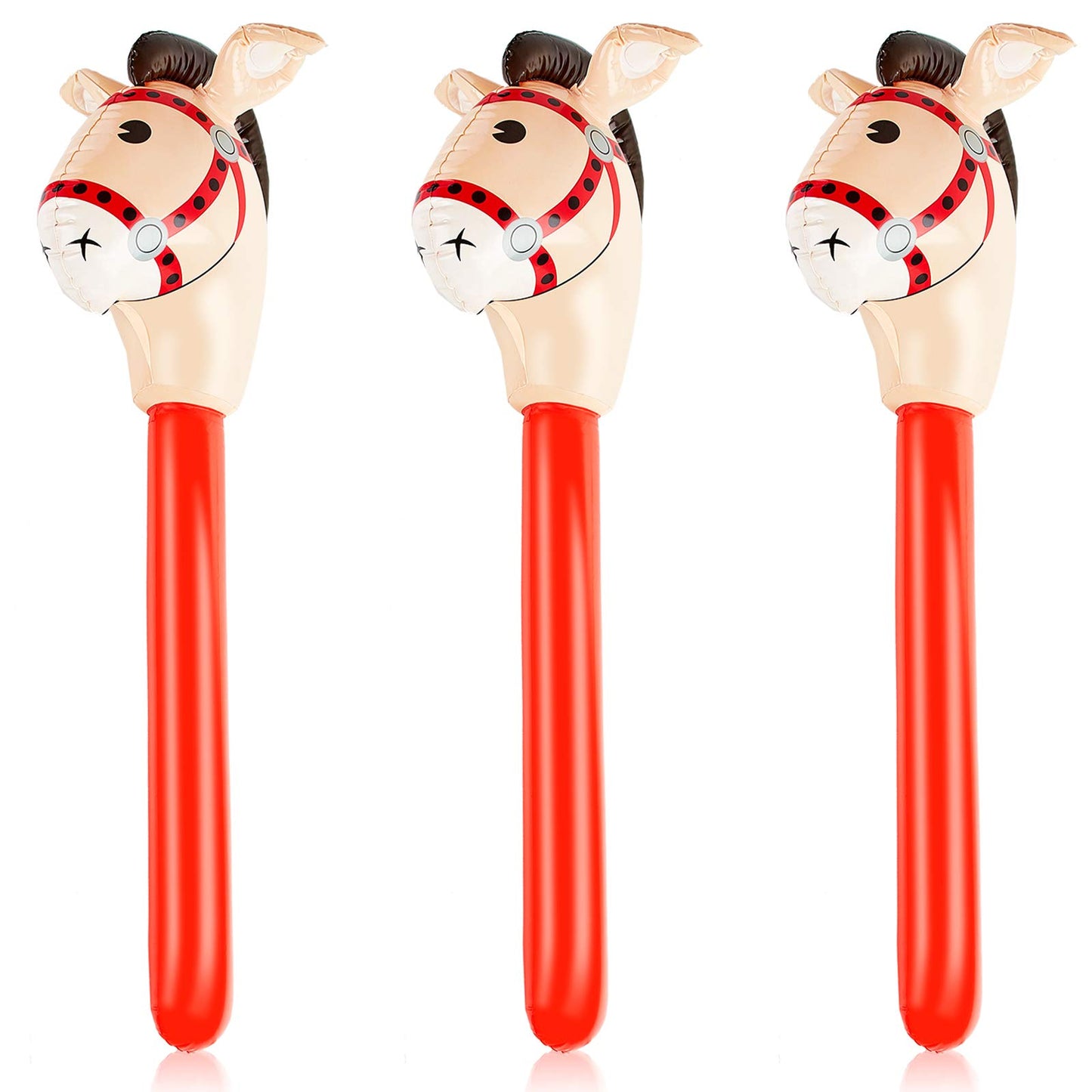 3 Pieces Inflatable Stick Horse Inflatable Horsehead Stick For Theme Party Decoration, 37 Inches