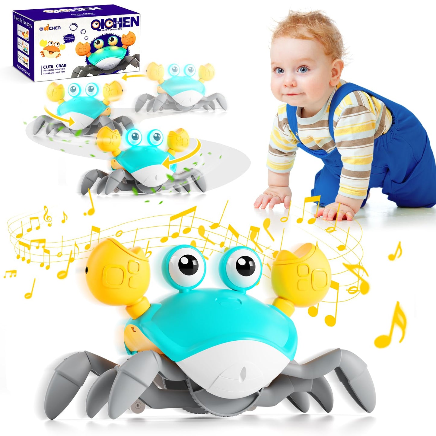 Crawling Crab Baby Toy - Infant Tummy Time Crab 3 4 5 6 7 8 9 10 11 12 Crab Toys For Babies Boy 3-6 6-12 Learning Crawl 9-12 12-18 36 Months Walking Toddler Development Birthday Gifts With Dancing