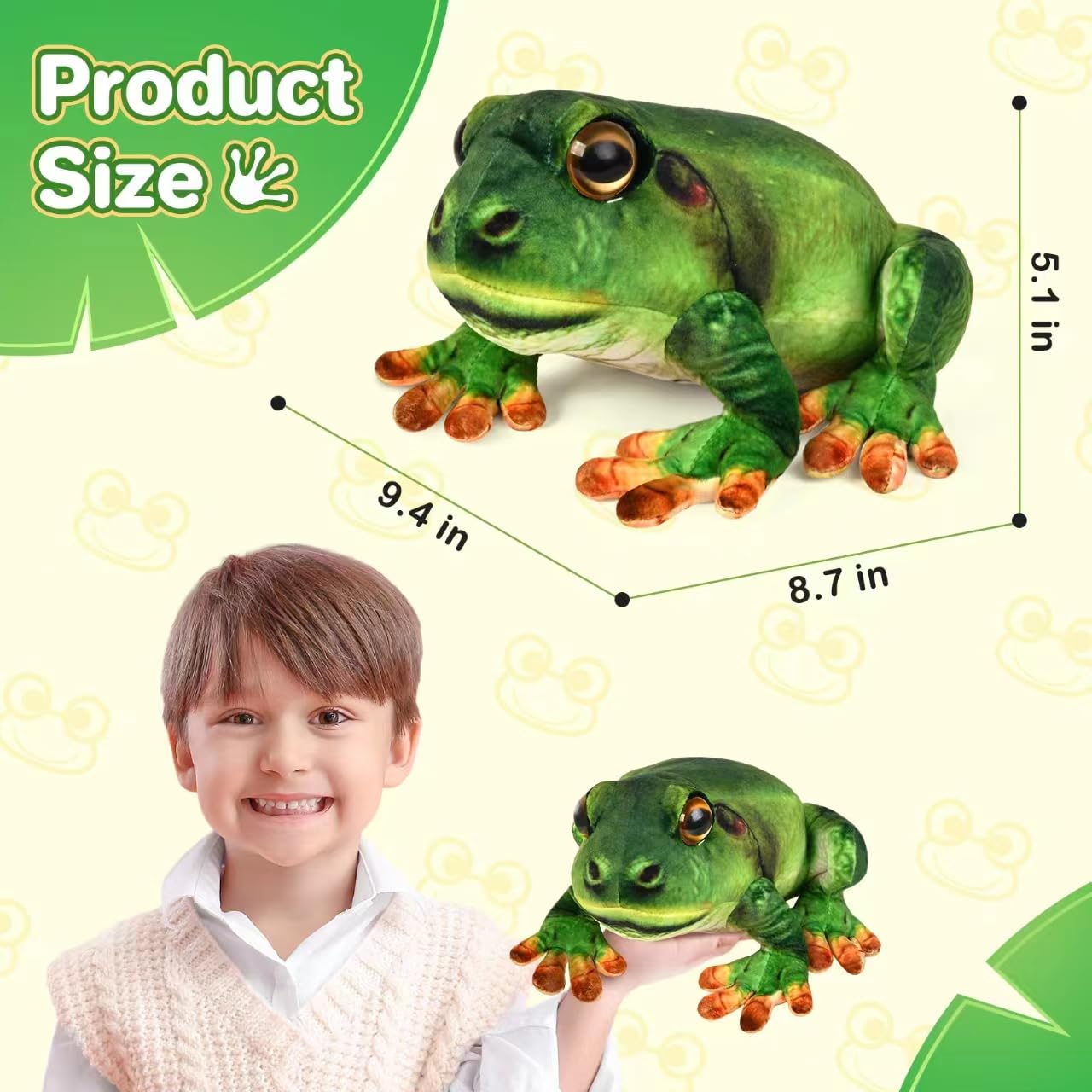 Madzee Plush Realistic Frog Stuffed Animal Toy 9 Inches, Soft Plushie Christmas Birthday Gifts For Boys Girls Kids Toddlers