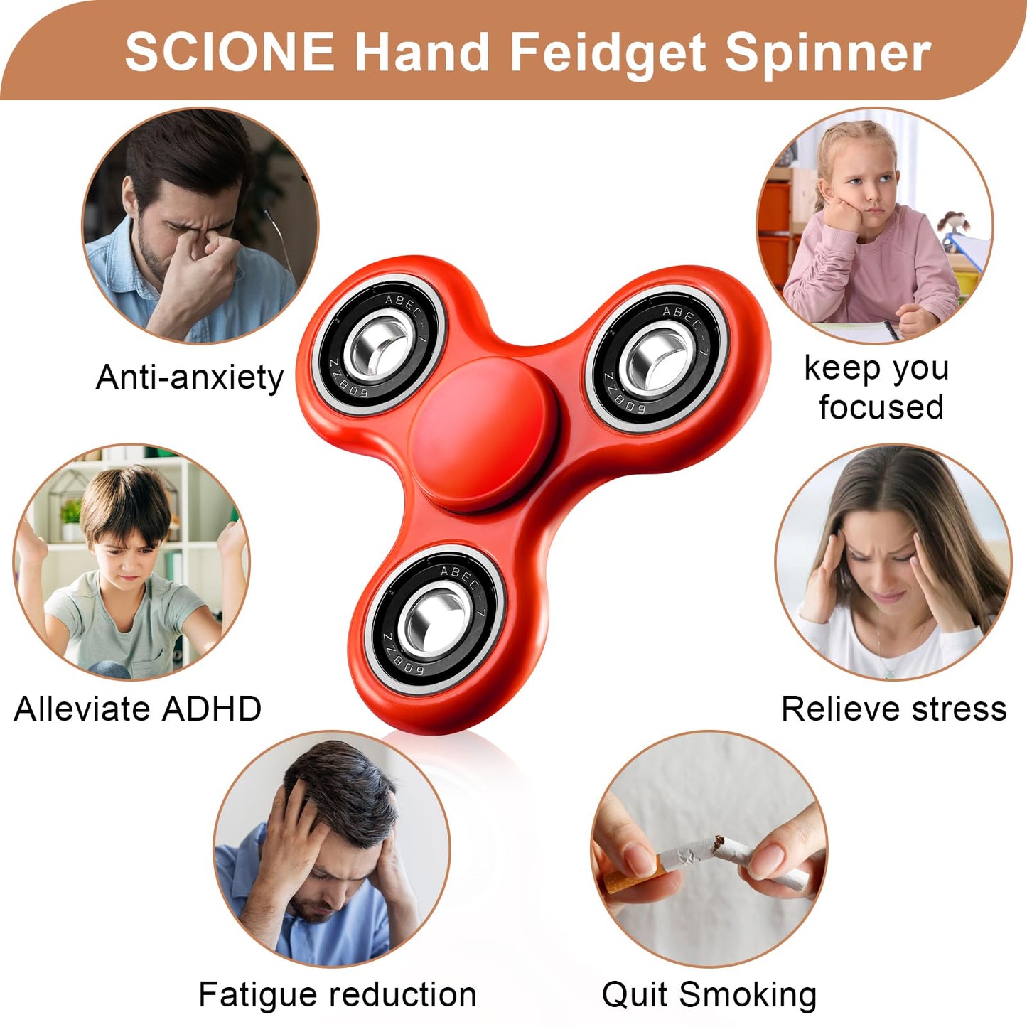 Scione Fidget Spinner Toy 1 Pack, Cool Fidget Spinners For Kids Adults, Sensory Fidgets Toys Anxiety Relief For Adhd Autism East