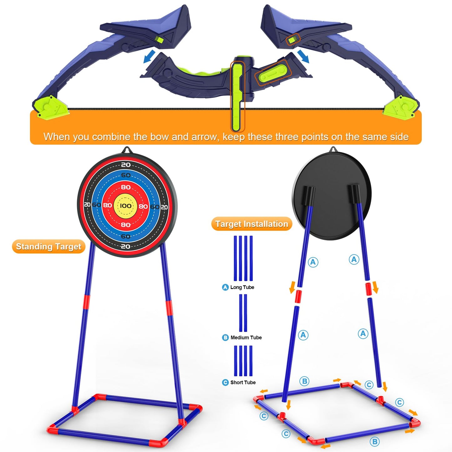 Ocditikl 2 Pack Kids Bow and Arrow Set, Light Up Archery with 14 Suction Cup Arrows, Outdoor Games for Ages 4-12, Blue & Purple