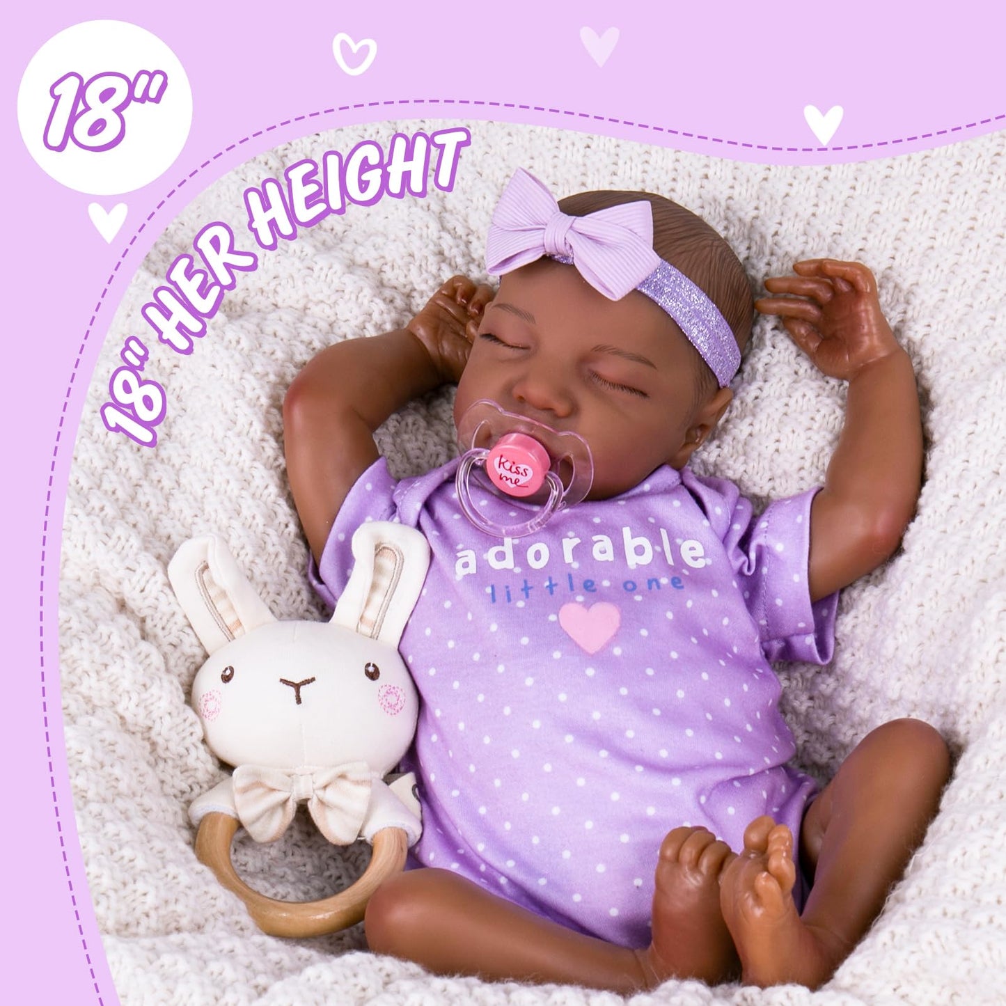 Aori Reborn Baby Dolls Black Girl- 18-Inch Realistic Baby Dolls, Lifelike Soft Vinyl Black American Doll, Nice Gift For Kids, Pre-Parents, Grand-Parents, Doll Collectors