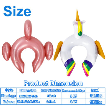 iGeeKid 2 Pack Pool Float for Kids Unicorn Flamingo Swim Floats for Toddlers Age 3-8 Years Pool Toys for Kids Inflatable Floaties Unicorn Swimming Ring Ride On for Girl Boy Summer Beach Supplies
