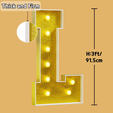 Imprsv Marquee Letters Gold 3Ft: Golden Party Decor - Light Up Letter L Large 3 Feet Tall - Party Decorations Letter For Love Bi