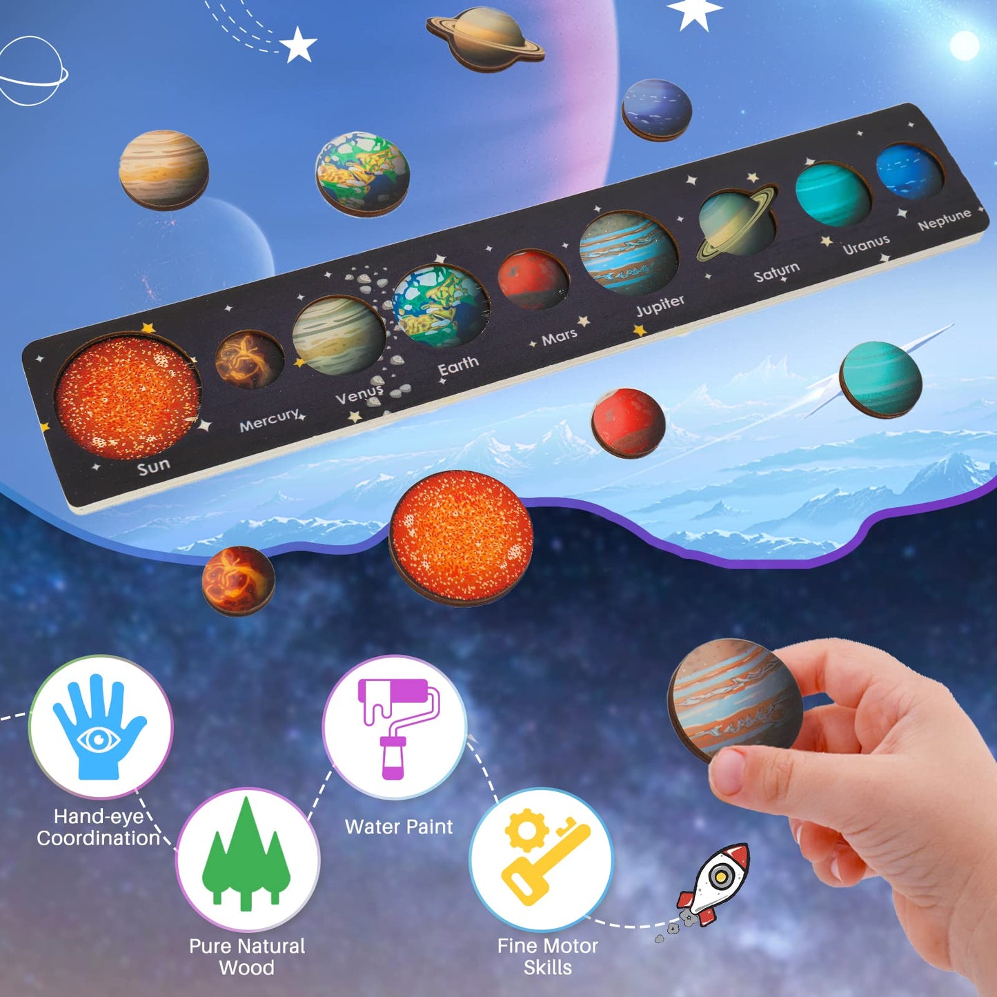 Zeoddler Solar System Puzzle For Kids 3-6, Wooden Space Toys For Kids, Planets For Kids, Preschool Learning Activities, Gift For Boys, Girls
