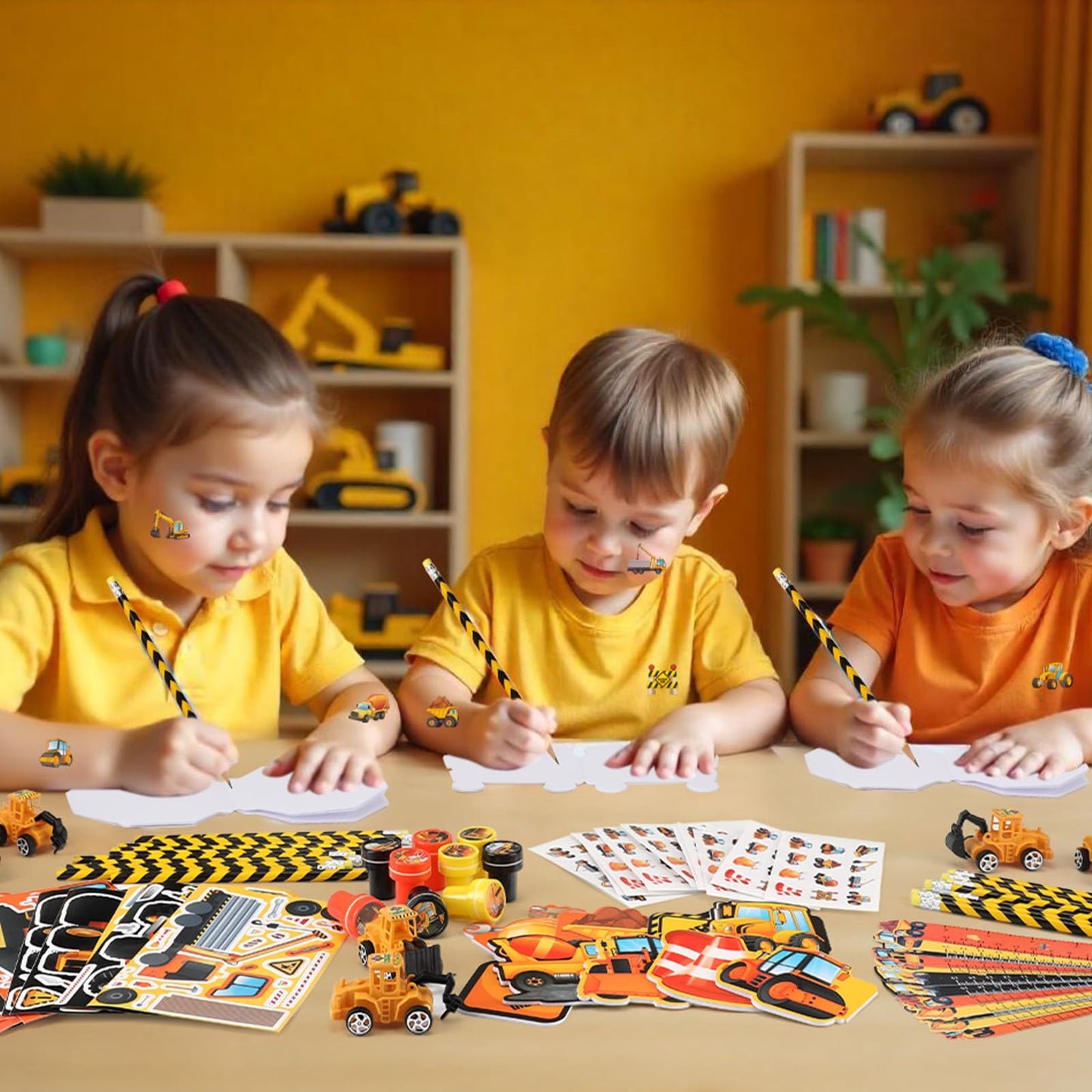 BenLouis 96Pcs Construction Party Favors Excavator Tractor Theme School Stationery Set Bulk for Kids Construction Birthday Party