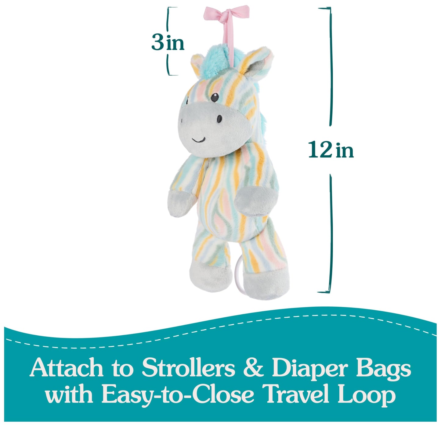 Gund Baby Safari Friends Zebra Pull-Down Musical Plush, Travel Friendly Sensory Toy With Stroller Loop For Ages 0 And Up, Rainbo