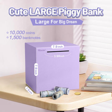 Hicocool Piggy Bank For Adults Must Break To Open, Stainless Steel Money Saving Box (Purple, 7.9 Inch)