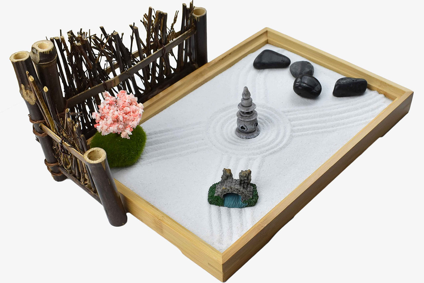 Artcome Japanese Zen Sand Garden For Desk With Rake, Stand, Rocks And Mini Furnishing Articles - Office Table Accessories, Mini