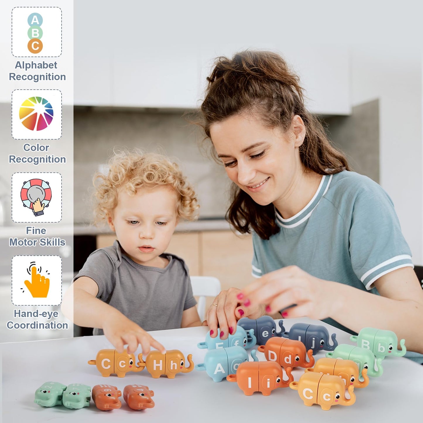 Chelpopo 10Pcs Elephant Number & Alphabet Learning Toys For Toddlers 2-4, Toddler Preschool Learning Activities, Educational Mon