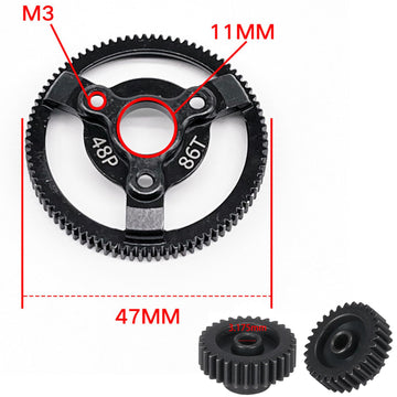 48P 86T Spur Gear Hardened Steel Transmission Gears with 18T 19T 20T 21T Pinions Gear 1/8 inch 3.175mm Hole Upgrade Parts for Tr