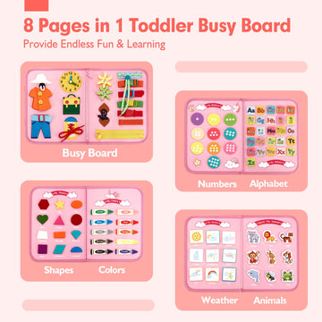 hahaland Busy Board - Montessori Toy for 2 Year Old - Pink, Medium, Life Skills & Learning Activities, Model CF-TBB02