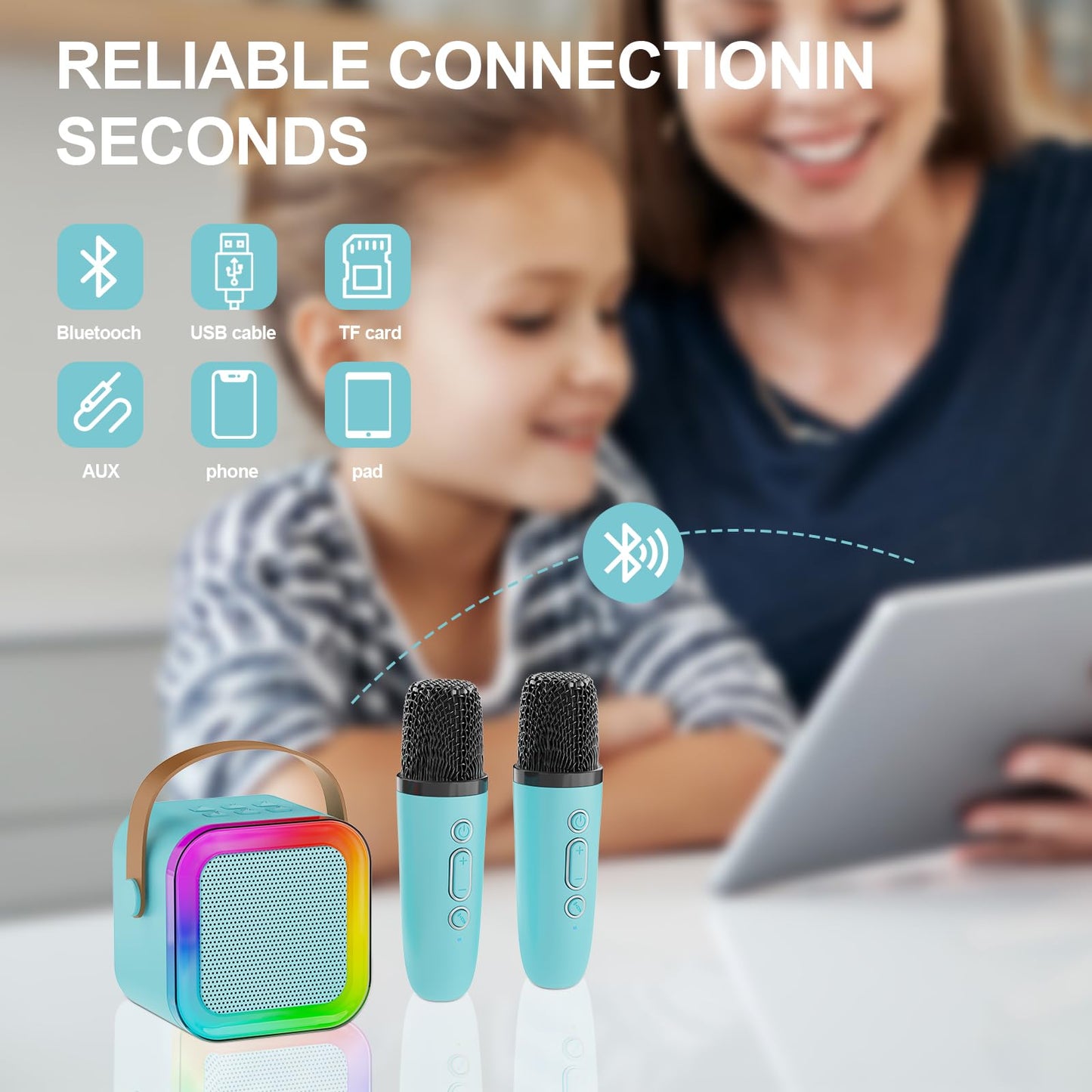 Mini Karaoke Machine For Kids Adults,Portable Bluetooth Speaker, 2 Wireless Microphones With Fun Voice Changing Function-Toys Fo