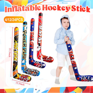 Deekin Set Of 12 32 Inch Inflatable Hockey Sticks Party Favors Birthday Decorations, 4 Trendy Style, Funny Blow Up Hockey Stick Sports Birthday Party Supplies