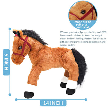 Plushland 14 Soft Brown & Black Horse Stuffed Animal Toy - Perfect Gift for Babies, Kids, Holidays, Birthdays, & Sleep Companions