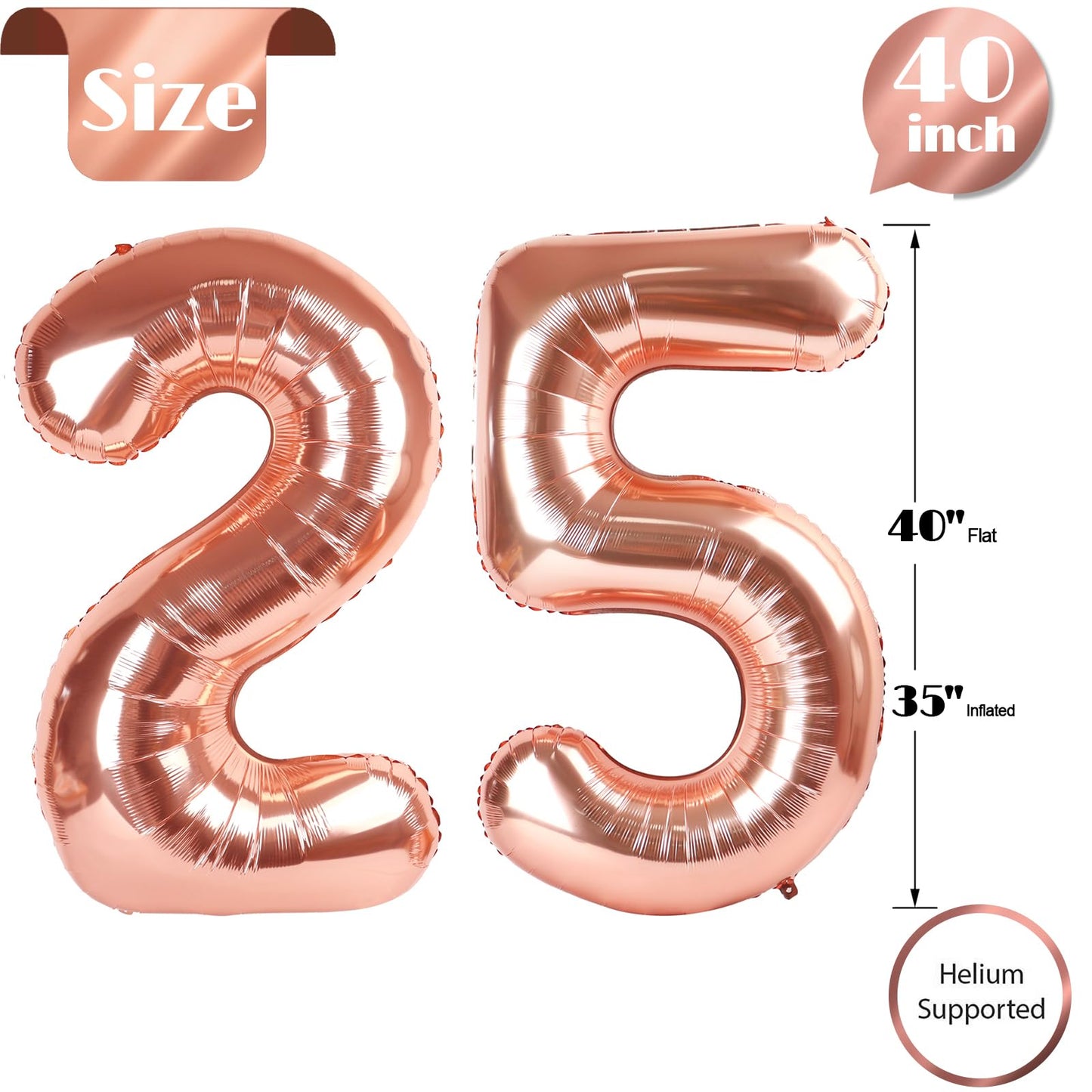 25 Balloon Number, Rose Gold Number 25Th Birthday Balloons 40 Inch, 25 Or 52 Years Old Rose Gold Birthday Decorations For Men Wo