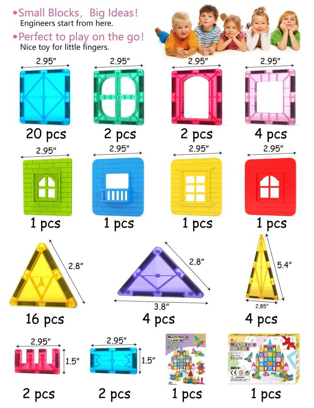Jasonwell Magnetic Tiles Kids Magnetic Blocks Building Sets 3D Magnet Tile Building Blocks Toy Construction Educational Stem Toys Gifts For Toddlers Boys Girls 3 4 5 6 7 8 9 10 + Year Old