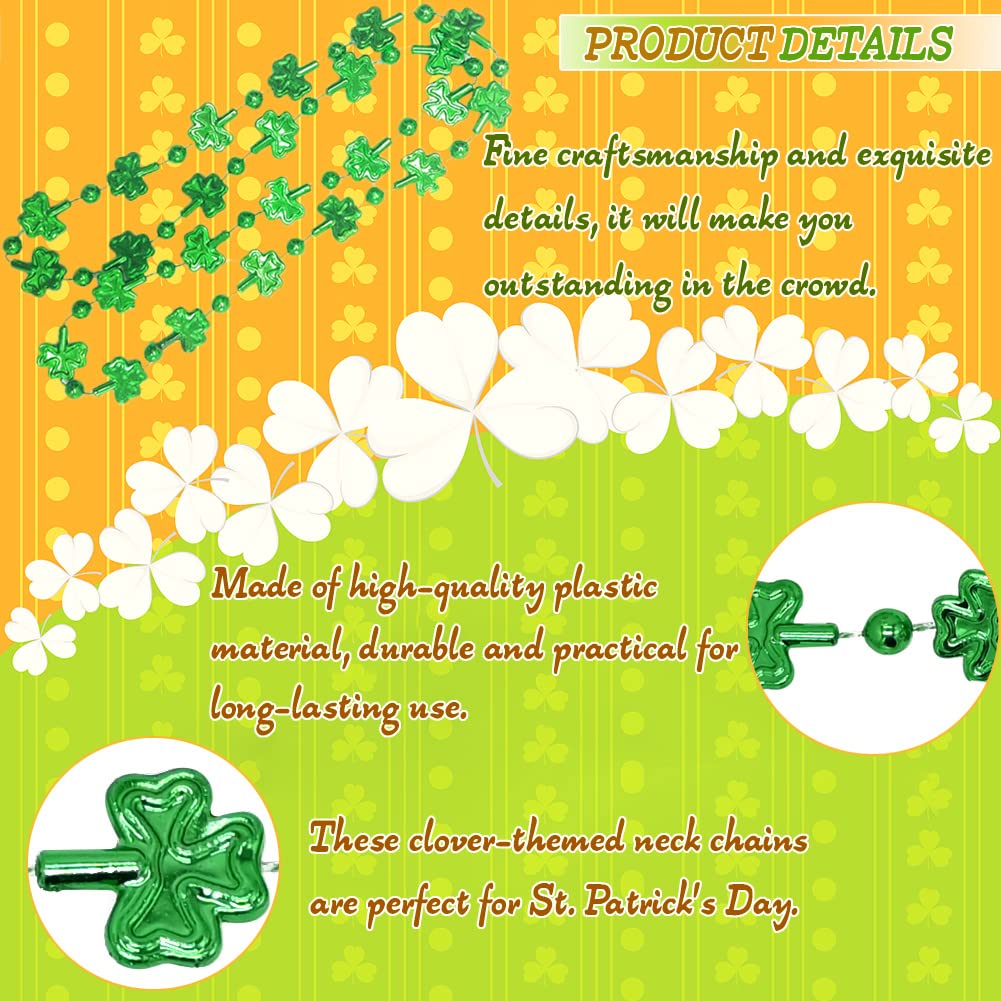 Dinesil 20 Pcs Shamrock Bead Green Necklace For Kids And Adults St. Patrick'S Day Decorations, Green Clover Shamrock Accessories